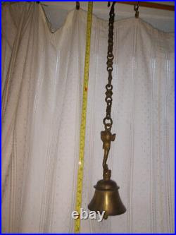 Antique Vintage Solid Brass Gold Tone Elephant Hindu Ganesh Hanging Bell 2ft