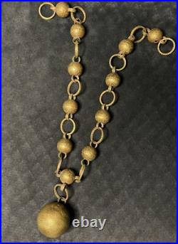 Antique Vintage Textured Leaf Greek Key Pattern Gilt Gold Brass Linked Bells