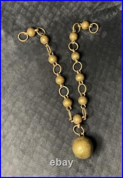 Antique Vintage Textured Leaf Greek Key Pattern Gilt Gold Brass Linked Bells