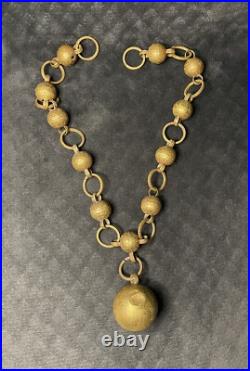 Antique Vintage Textured Leaf Greek Key Pattern Gilt Gold Brass Linked Bells