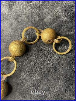 Antique Vintage Textured Leaf Greek Key Pattern Gilt Gold Brass Linked Bells