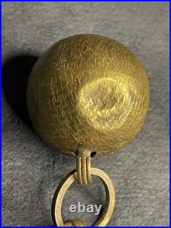 Antique Vintage Textured Leaf Greek Key Pattern Gilt Gold Brass Linked Bells