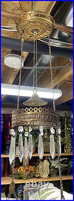 Antique Vtg GWTW Victorian Electrified Hanging Oil Parlor Library Lamp