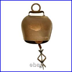 Antique Vtg Metal Cow Bell Wood Ball Farm Country