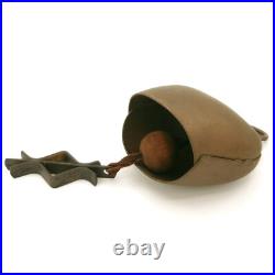 Antique Vtg Metal Cow Bell Wood Ball Farm Country