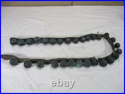 Antique Vtg Reindeer Sleigh Bell's Leather Strap 29 Brass Bells Christmas 44 Lg
