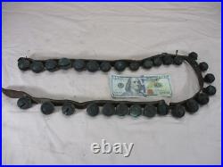Antique Vtg Reindeer Sleigh Bell's Leather Strap 29 Brass Bells Christmas 44 Lg