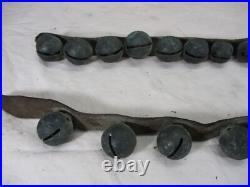 Antique Vtg Reindeer Sleigh Bell's Leather Strap 29 Brass Bells Christmas 44 Lg