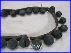 Antique Vtg Reindeer Sleigh Bell's Leather Strap 29 Brass Bells Christmas 44 Lg