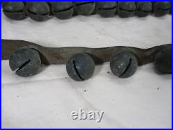 Antique Vtg Reindeer Sleigh Bell's Leather Strap 29 Brass Bells Christmas 44 Lg
