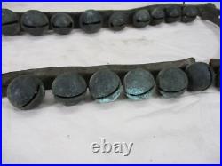 Antique Vtg Reindeer Sleigh Bell's Leather Strap 29 Brass Bells Christmas 44 Lg
