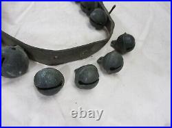 Antique Vtg Reindeer Sleigh Bell's Leather Strap 29 Brass Bells Christmas 44 Lg