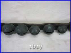 Antique Vtg Reindeer Sleigh Bell's Leather Strap 29 Brass Bells Christmas 44 Lg