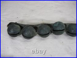 Antique Vtg Reindeer Sleigh Bell's Leather Strap 29 Brass Bells Christmas 44 Lg