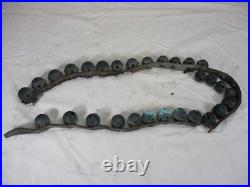 Antique Vtg Reindeer Sleigh Bell's Leather Strap 29 Brass Bells Christmas 44 Lg