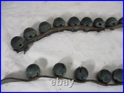 Antique Vtg Reindeer Sleigh Bell's Leather Strap 29 Brass Bells Christmas 44 Lg