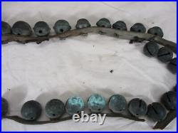 Antique Vtg Reindeer Sleigh Bell's Leather Strap 29 Brass Bells Christmas 44 Lg