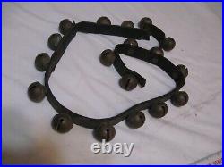 Antique Vtg. SLEIGH BELLS 36 Leather 2pc. 18 Brass, 1-1/8 single slot Bells