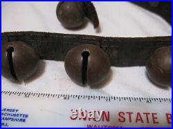 Antique Vtg. SLEIGH BELLS 36 Leather 2pc. 18 Brass, 1-1/8 single slot Bells