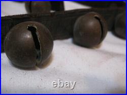 Antique Vtg. SLEIGH BELLS 36 Leather 2pc. 18 Brass, 1-1/8 single slot Bells