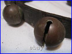 Antique Vtg. SLEIGH BELLS 36 Leather 2pc. 18 Brass, 1-1/8 single slot Bells