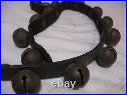 Antique Vtg. SLEIGH BELLS 36 Leather 2pc. 18 Brass, 1-1/8 single slot Bells