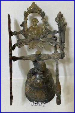 Antique Wall Mount Brass Bell for Door GARGOYLE / ANGEL w Louisiana Provenance