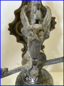 Antique Wall Mount Brass Bell for Door GARGOYLE / ANGEL w Louisiana Provenance