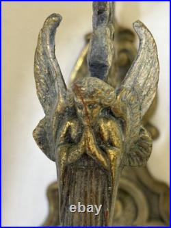 Antique Wall Mount Brass Bell for Door GARGOYLE / ANGEL w Louisiana Provenance