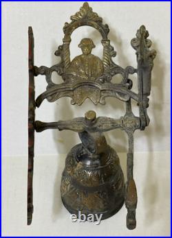 Antique Wall Mount Brass Bell for Door GARGOYLE / ANGEL w Louisiana Provenance