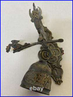 Antique Wall Mount Brass Bell for Door GARGOYLE / ANGEL w Louisiana Provenance