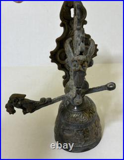 Antique Wall Mount Brass Bell for Door GARGOYLE / ANGEL w Louisiana Provenance