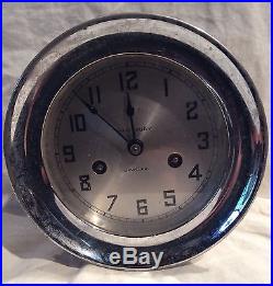 Antique Waterbury Jeweled Chrome Plated Brass Ship's Clock W Ships Bell