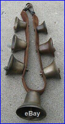 Antique Wide Leather Strap Of Lg Brass Bells For Horse Multi Sizes Great Sound