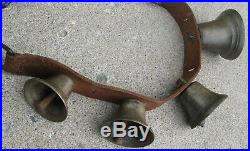 Antique Wide Leather Strap Of Lg Brass Bells For Horse Multi Sizes Great Sound