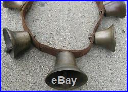 Antique Wide Leather Strap Of Lg Brass Bells For Horse Multi Sizes Great Sound