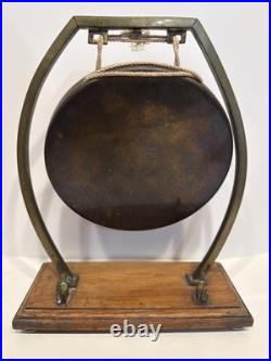 Antique William Tonks & Son Brass Tabletop Dinner Gong Missing Striker Antique William Tonks & Son Brass Tabletop Dinner Gong Missing Striker