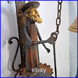 Antique Wrought Iron Brass Figural Wall Door Bell European Architectural Salvage