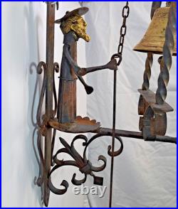 Antique Wrought Iron Brass Figural Wall Door Bell European Architectural Salvage