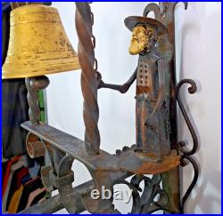 Antique Wrought Iron Brass Figural Wall Door Bell European Architectural Salvage