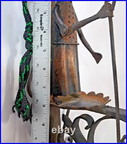 Antique Wrought Iron Brass Figural Wall Door Bell European Architectural Salvage