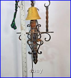 Antique Wrought Iron Brass Figural Wall Door Bell European Architectural Salvage