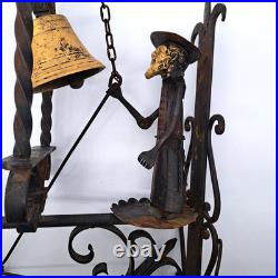 Antique Wrought Iron Brass Figural Wall Door Bell European Architectural Salvage