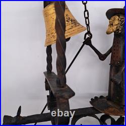Antique Wrought Iron Brass Figural Wall Door Bell European Architectural Salvage
