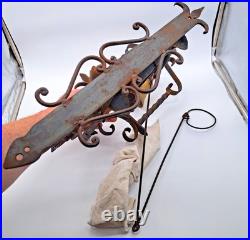 Antique Wrought Iron Brass Figural Wall Door Bell European Architectural Salvage