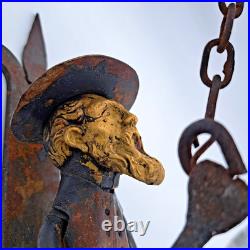 Antique Wrought Iron Brass Figural Wall Door Bell European Architectural Salvage