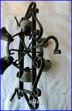 Antique Wrought Iron & Brass Rotating Wheel Mechanical Door Bell, Ring of bells