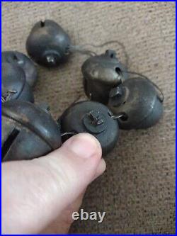 Antique acorn nut Petal Design 7 BRASS SLEIGH BELLS -RARE- b2