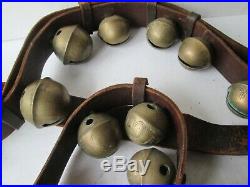 Antique brass sleigh bells lge. 90in. Strap with 21 large bells 1.75in. To 2.50 in