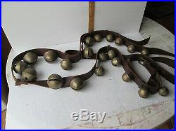 Antique brass sleigh bells lge. 90in. Strap with 21 large bells 1.75in. To 2.50 in